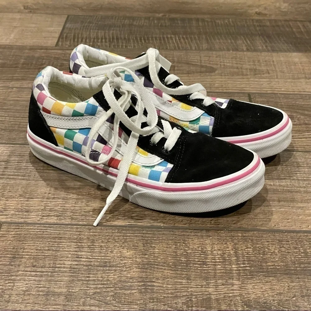 VANS Old Skool Rainbow Checkerboard Skate Shoes Youth Size 3 Unisex